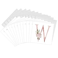 3dRose Greeting Cards - Pretty Pink Floral and Babies Breath Monogram Initial W - 12 Pack - Floral Monograms