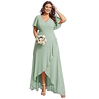 Ever-Pretty Plus Women's V Neck Ruffle Hem Short Sleeves A-line Plus Size Wedding Guest Dress 01749-DA