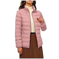 Womens Winter Basic Quilted Jackets Long Sleeve Full Zip Lightweight Puffer Coats with Pockets 2023Winter Warm Tops