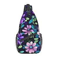 Purple Camellia Printed Crossbody Sling Backpack,Casual Chest Bag Daypack,Crossbody Shoulder Bag For Travel Sports Hiking