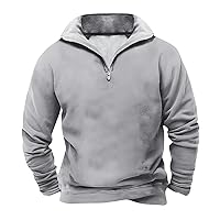 Mens Quarter Zip Shirt Long Sleeve Stand Collar Pullover Sweatshirts with Elbow Patches Print Soft Polo Sweatshirt