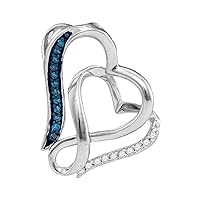 The Diamond Deal Sterling Silver Womens Round Blue Color Enhanced Diamond Heart Pendant 1/20 Cttw