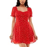 B Darlin Womens Red Ruffled Lined Polka Dot Short Sleeve Sweetheart Neckline Mini Evening A-Line Dress Juniors 5