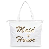 TOPDesign Wedding Gold Sequin Canvas Tote Bag, Bridal Shower Gifts for Bride Bag with an Internal Pocket, Top Zipper Closure