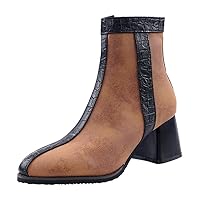 BIGTREE Womens Ankle-Boots Fashion Pointed-Toe Zipper Comfortable Chunky-Heels Booties