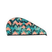 Coral And Teal Arrows Coral Velvet Absorbent Hair Dryer Cap, Soft Shower Cap Turban, Quick Dry Hair Cap With Buttons
