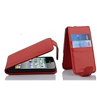 Case Compatible with Apple iPhone 4 / iPhone 4S in Candy Apple RED - Flip Style Case Made of Faux Leather with Card Slot - Wallet Etui Cover Pouch PU Leather Flip
