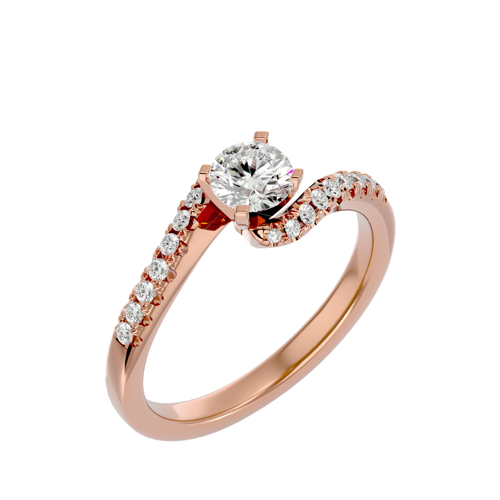 Certified 18K Gold Ring in Round Cut Moissanite Diamond (0.51 ct) Round Cut Natural Diamond (0.16 ct) With White/Yellow/Rose Gold Engagement Ring For Women