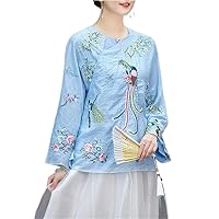 Embroidery Hanfu Top Womens Elegant Blouse National Style Spring Summer Loose Traditional Chinese Suit
