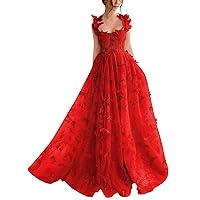 3D Butterfly Prom Dresses 2024 Maxi Long Lace Applique Tulle Ball Gown for Women Formal Evening Party Gown with Slit 43