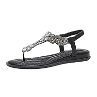 Open Toe Flat Sandals for Women Flops Buckle Roman Style Casual Summer Shoes Elastic Strap T-Strap Thong Flats Sandal