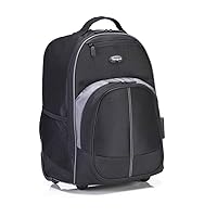 16 Inch Compact Rolling Backpack, Black - Wheeled Travel Bag with Removable Protective Laptop Sleeve, Fits Laptops Up to 16” and MacBook Pros up to 17” (TSB750US)