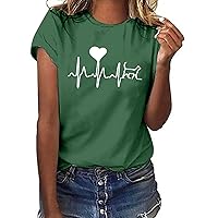 Heart Print Tshirt for Women Funny Graphic Tee Loose Comfort Cute Tops Casual Trendy Soft Tunic Sexy Classy Blouse