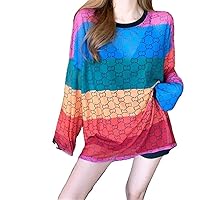 Rainbow Stripe Summer Long Sleeve Casual Shirts Girl