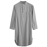 Men Solid Color Muslim Dresses Long Sleeve V-Neck Side Split Kaftan Robe Casual Button Up Long Gown Henley Shirts