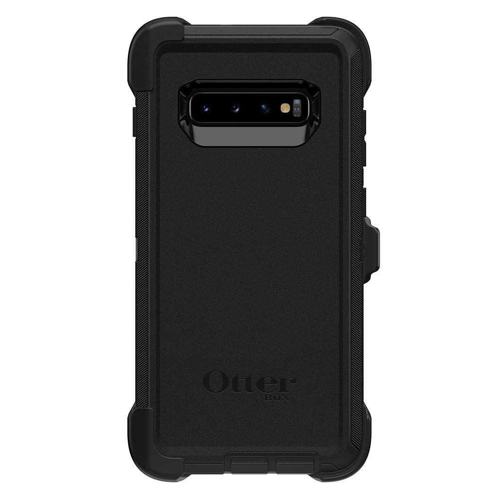 OtterBox Galaxy S10+ Defender Series Case - BLACK, rugged & durable, with port protection, includes holster clip kickstand