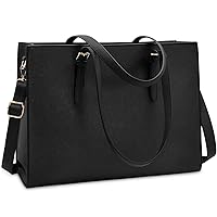 Laptop Bag for Women Waterproof Lightweight Leather 15.6 Inch Computer Tote Bag Business Office Briefcase Large Capacity Handbag Shoulder Bag Professional Office Work Bag Black