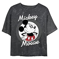 Disney Characters Mickey Mouse 28 Women's Mineral Wash Short Sleeve Crop Tee