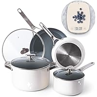 Greater Goods Ceramic Nonstick Cookware Set (10 pc) and Digital Food Scale, Designed in St. Louis, Birch White