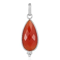 Natural Orange Onyx Pear Shape Gem Pendant in 925 Sterling Silver for Women and Girls