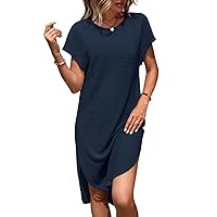 Dresses for Women - Solid Batwing Sleeve Split Thigh Tee Dress