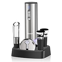 Electric Wine Opener Set with Stand, Wine Gift Set with Rechargeable Wine Opener, Wine Aerator, Vacuum Stoppers and Foil Cutter, 6-in-1 Wine Bottle Opener Set for Home Party Bar Outdoor Gift