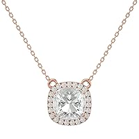 VVS Gems 18k Gold Classic Cushion Cut 3.5 Carats Created Gemstone Solitaire With VVS Certified 0.23 ct Natural Genuine Diamond Pendant Necklace for Women, Birthstone Jewelry