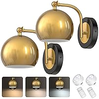 Wall Sconces Battery Operated, Gold Wall Sconce Battery Operated with Remote Set of 2, Not Hardwired Dimmable Battery Wall Sconce, Wireless Wall Lamp/Light for Bedroom, LED Bulb Included