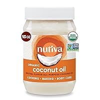 Nutiva Organic Steam-Refined Coconut Oil, 15 Fluid Ounce, USDA Organic, Non-GMO, Vegan, Keto, Paleo, Neutral Flavor and Aroma for Cooking & Natural Moisturizer for Skin and Hair