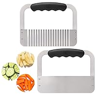 Crinkle Cutter for Potatoes, Stainless Steel Potato Cutter and Bench Scraper Set,Wavy & Flat Vegetable Slicer,Heavy Duty French Fry Cutter (2Pcs, 7.5Inch)
