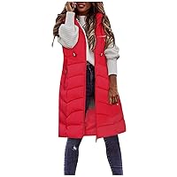 Women Lightweight Puffer Vest Packable Long Winter Coat Zip Up Quilted Jackets Hooded Sleeveless Plus Size Warm Vest
