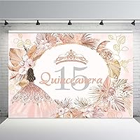MEHOFOND Boho QuinceañEra 15th Birthday Backdrop for Girl Sweet 15 Girl Miss Quince Party Decoration Photography Background Blush Pink Boho Floral Pampas Crown Banner Photoshoot 10x7ft