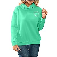 QIGUANDZ Women's Cut Out Back Rhinestone Heart Trim Hoodies Fashion Pullover Long Sleeve Hooded Sweatshirt for Going Out