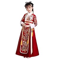 Girls' Chinese Style Embroidered Pendant New Year's Clothes,Thickened Hanfu Dress,Winter Festive Tang Suits.