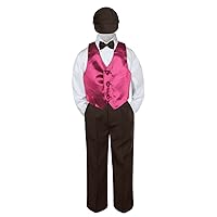 5pc Baby Toddler Boy Teen Classic Suit BROWN Pants Shirt Vest Bow tie Set 5-7
