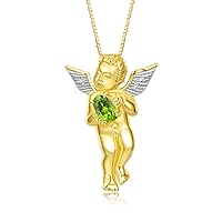 Rylos 14K Yellow Gold Guardian Angel Necklace with 6X4MM Gemstone & Diamonds on 18