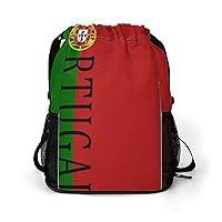 Portugal Soccer Football Lightweight Drawstring Backpack Water Resistant String Bag Gym Sack with Side Pocket