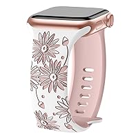 TreasureMax Designer Floral Engraved Band Compatible with Apple Watch Bands 40mm 38mm 41mm 42/44/45/49mm,Two-Tone Flower Soft Silicone Sport Strap for iWatch Series 9 Ultra SE 8 7 6 5 4 3 2 Girl Pink