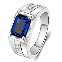 Solid Gold 10/14/18k 4ct Emerald Cut Gemstone Rings Created Ruby/Sapphire/Emerald Men's Anniversary Wedding Band Ring for Valentine's Day Gift For Him,Free Engrave