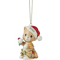 Precious Moments Christmas Ornament | Tangled In Christmas Fun 2023 | Dated Cat Bisque Porcelain Ornament | Holiday Decor & Gift | Hand-Painted