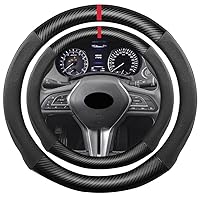 Suede Carbon Fiber Steering Wheel Cover, Compatible with Infiniti Q50 Q60 QX50 QX55 Q70 QX30 QX70 15 inch Soft Alcantara Touch Leather Sport Non-Slip Automotive Interior Accessories