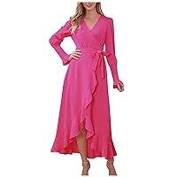 Dresses for Women Long Sleeved Solid Color High Round Large Swing Dress Slim Fit Long Dress