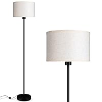 Floor Lamps for Living Room Bedroom Clearance, Black Standing Lamp with Bulb(12W, 2700K), Beige Lamp Shades, Foot Switch, Modern Pole Lamps for Bedrooms, Office, Nightstand, Corner Reading Floor Lamp