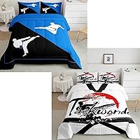 Boys Taekwondo Comforter Set 5PCS,Kids Teens Japanese Sports Bedding Comforter Sets All Season,Adults Kungfu Comforter,Black and Blue Quilted Duvet Set Bedroom Collection