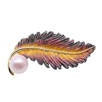 JYX Pearl Leaf-style 11.5mm White Freshwater Cultured Pearl Brooches Pins