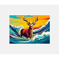 Animals Pop Art Surfers Wall Decoration Posters & Prints UNFRAMED #12 (Reindeer Animal Surfer 1, 11.5x16.5 inch, 30x42 cm)