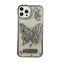 Luxury Plating Hollow Butterfly Stand Phone Case for iPhone 15 Pro Protective Cover Cute Kickstand Design Silicone Cases for Women Girls Compatible with Apple iPhone 15 Pro - Silver