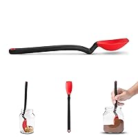 Mini Supoon | Non-Stick Silicone Sit Up Scraping & Cooking Spoon with Measuring Lines | Red