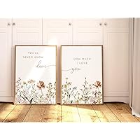 NATVVA You‘ll Never Know Dear How Much I Love You Poster Wall Decor Wildflower Botanical Canvas Art Prints Painting Picture Artwork Girl Nursery Decoration No Frame