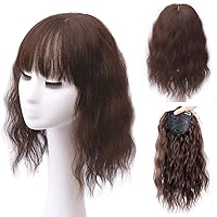 Body Wave Hair Topper with Bangs for Women Light Brown,14